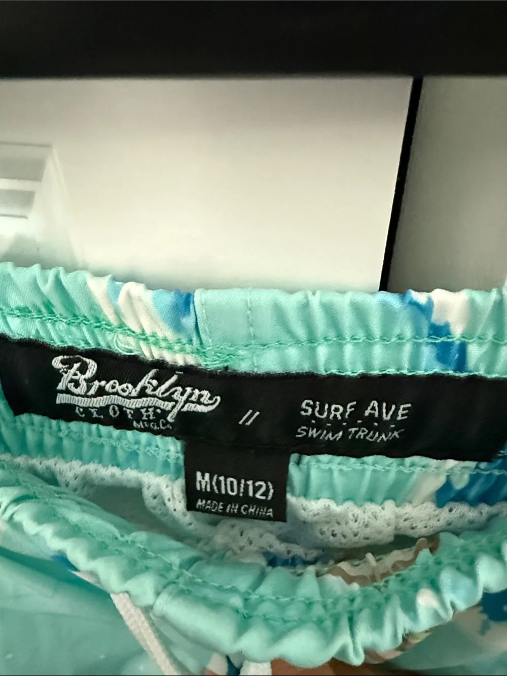 Brooklyn Cloth Mint Green Boys Swim Trunks with Blue Wave & Green Frog Print